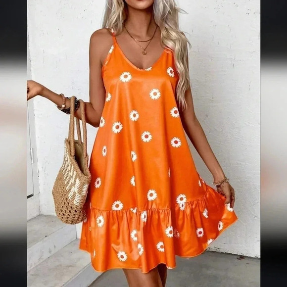 Women's Summer Holiday Daisy Flower Print Spaghetti Strap Dress - Picture 1 of 4